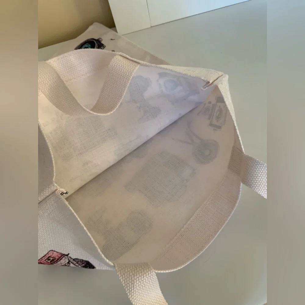 Cotton Camera Print Tote Bag